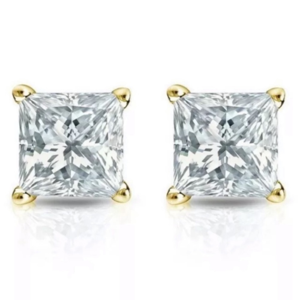 6x6mm 2 Ct Princess Cut Stud Earrings